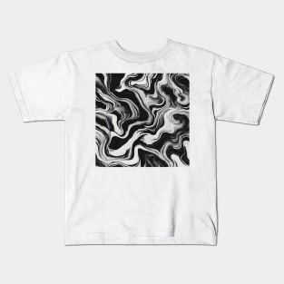 Black and white suminagashi marbled pattern Kids T-Shirt